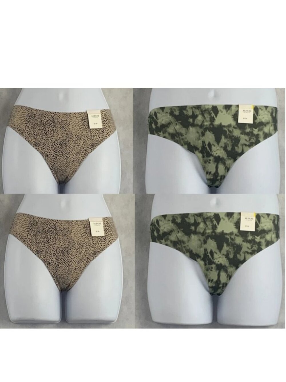 Alfani Women's 4-Pack Laser-Cut Thong Panty Underwear, Cheetah Green Tie Dye, XL